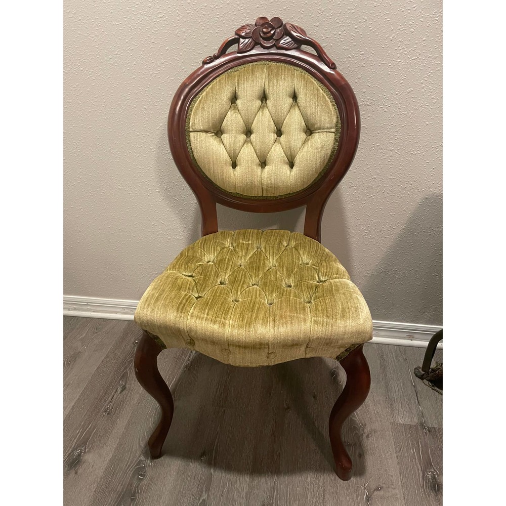 MCM Kimball Victorian Style Soft Sage Green Velvet Tufted Parlor Chair